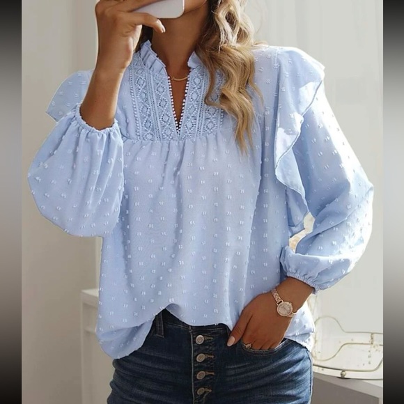 Boho Swiss dot lace ruffle blouse - Picture 1 of 6